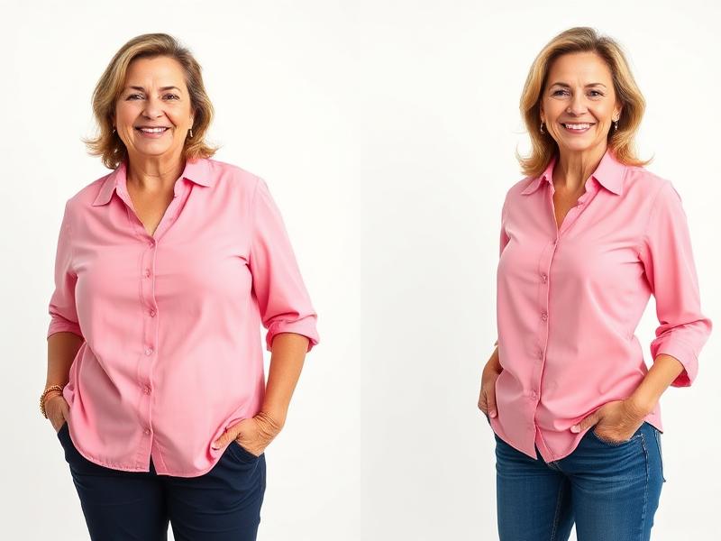 Antes e depois de Cláudia, que perdeu 15 kg acompanhando o tratamento no RosaMon